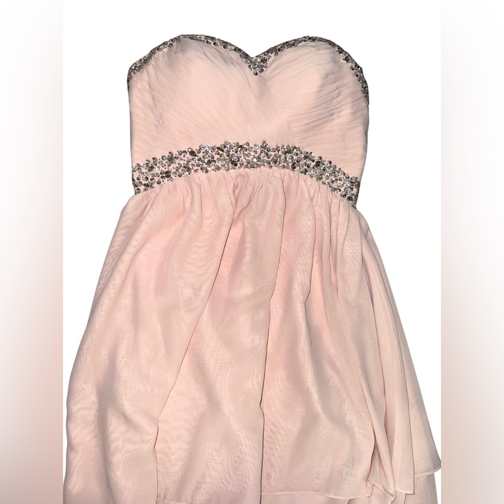 Pink Rhinestone Strapless Mini Dress - Picture 2 of 7
